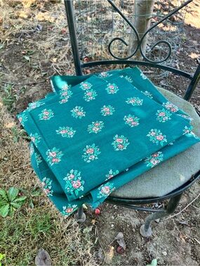 Emerald green Floral Cotton Fabric 2 Panels